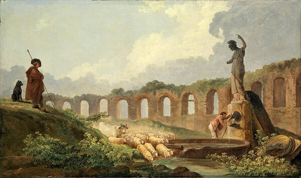 Hubert Robert Art Print featuring the painting Aqueduct in Ruins by Hubert Robert
