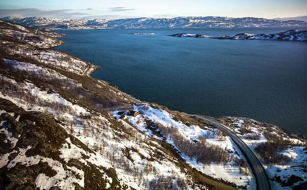 Aroysundet Art Print featuring the photograph Aroysundet Aerial Near Alta Finnmark Norway by Adam Rainoff
