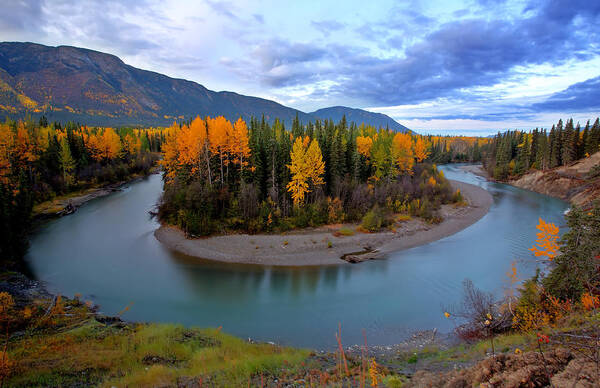 River Art Print featuring the digital art Autumn colors along Tanzilla River in Northern British Columbia by Mark Duffy