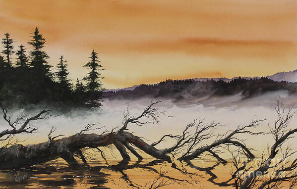 Autumn Art Print featuring the painting Autumn Sunset Mist by James Williamson