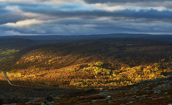 Sun Rays Art Print featuring the photograph Autumnal River Valley by Pekka Sammallahti