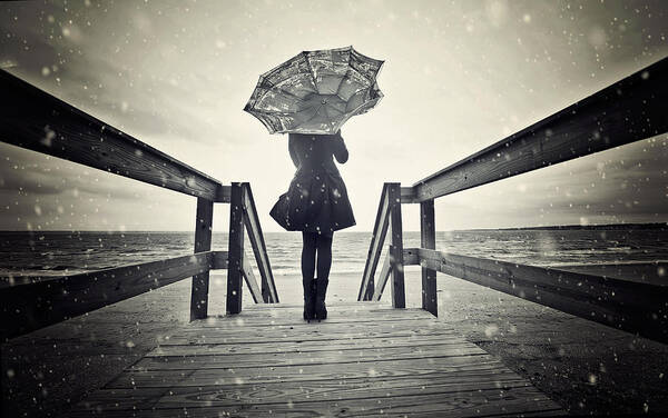 Umbrella Art Print featuring the photograph Awaiting by Carmit Rozenzvig