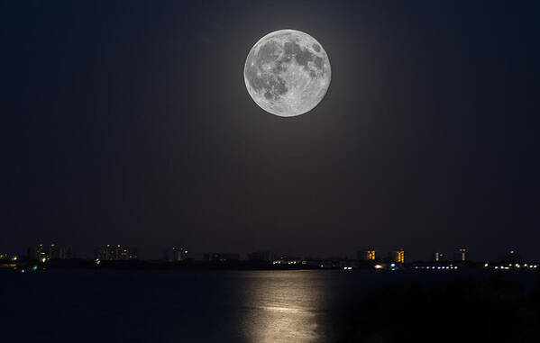 Moon Art Print featuring the photograph Big Moon Over The Bay by Richard Goldman