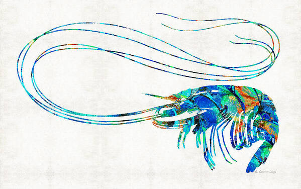 Shrimp Art Print featuring the painting Blue Shrimp Art by Sharon Cummings by Sharon Cummings