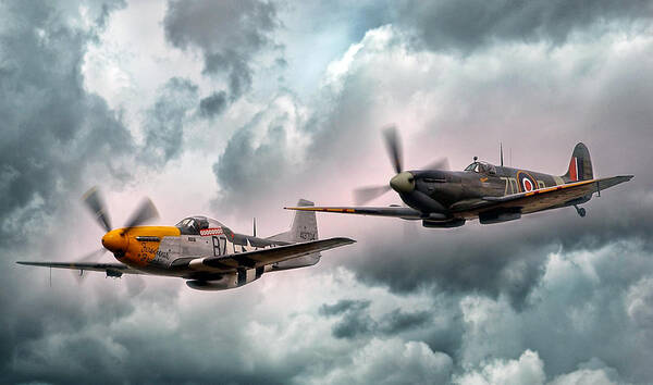 P51 Art Print featuring the digital art Brothers In Arms by Peter Chilelli