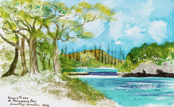 Afternoon Art Print featuring the painting Bugny trees at Kanumera Bay, Ile des Pins #2 by Dorothy Darden