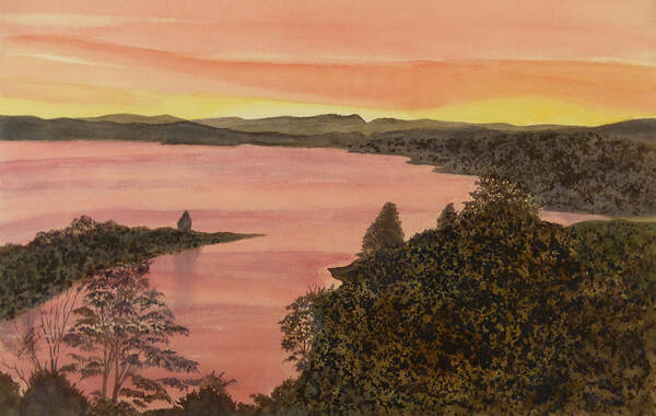 Chreokee Lake Art Print featuring the painting Cherokee Lake - Golden Glow by Joel Deutsch