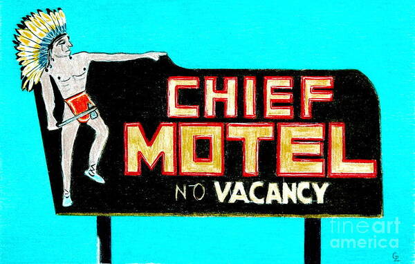 Vintage Art Print featuring the drawing Chief Motel by Glenda Zuckerman
