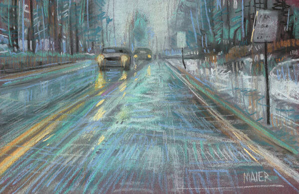 Rain Art Print featuring the drawing Christmas Drive by Donald Maier