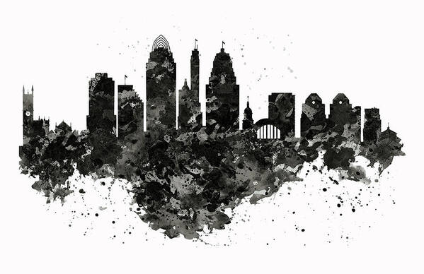 Cincinnati Art Print featuring the painting Cincinnati Skyline Black and White by Marian Voicu