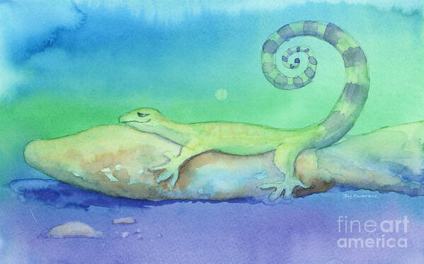 Lizard Art Print featuring the painting Cool Night Warm Rock by Amy Kirkpatrick