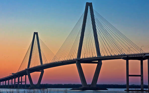 Sunset Colors Art Print featuring the photograph Cooper River Bridge Sunset by Suzanne Stout