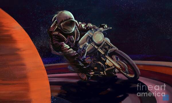 Cafe Racer Art Print featuring the painting Cosmic cafe racer by Sassan Filsoof