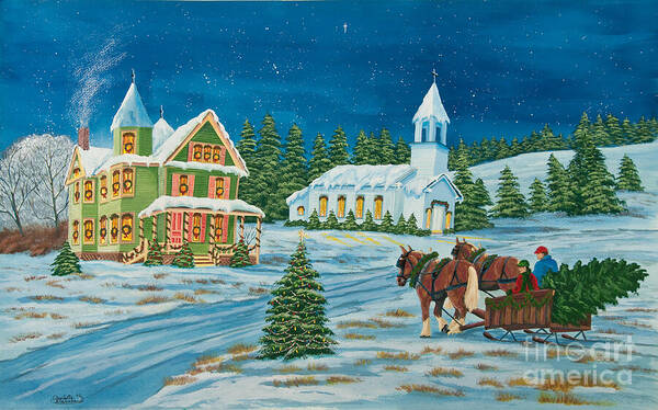 Winter Scene Paintings Art Print featuring the painting Country Christmas by Charlotte Blanchard