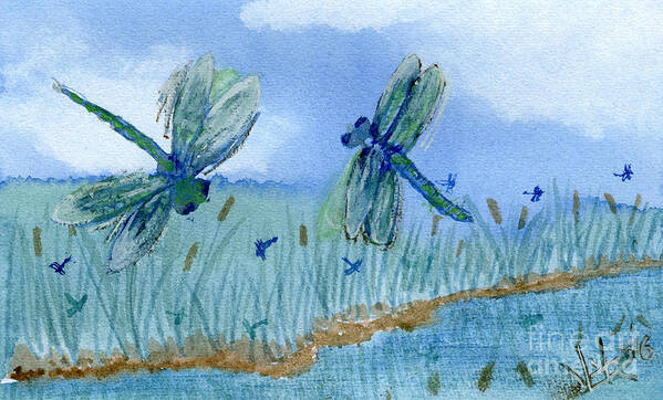 Dragonflies Art Print featuring the painting Dancing Skies by Victor Vosen