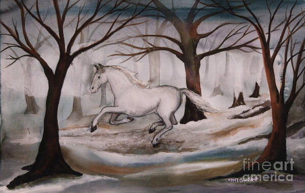 White Horse Art Print featuring the painting Dashing thru the Snow by Cori Caputo
