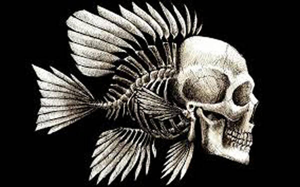 Fish Art Print featuring the painting Skull 10 T-shirt by Herb Strobino
