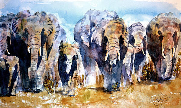 Animal Art Print featuring the painting Elephant herd by Steven Ponsford