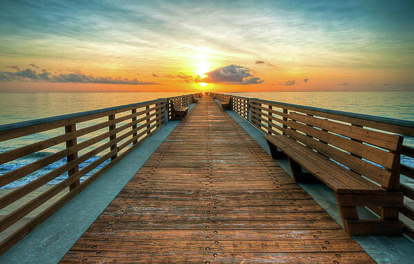 Sunrise Art Print featuring the photograph Florida Pier Sunrise by R Scott Duncan