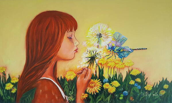 Art Art Print featuring the painting Girl with flower by Rita Fetisov