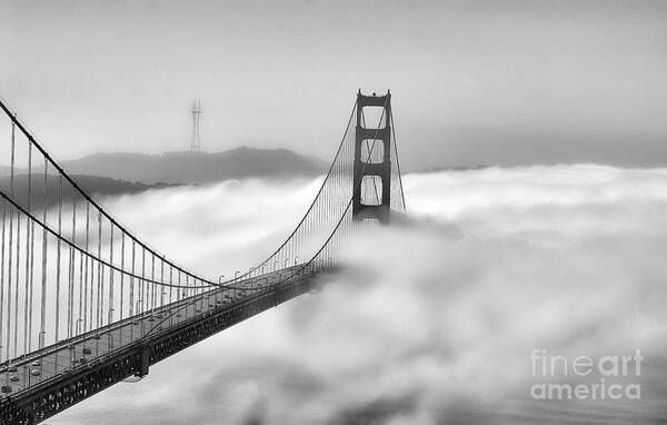 San Francisco Art Print featuring the photograph Golden Gate BW Fog by Chuck Kuhn