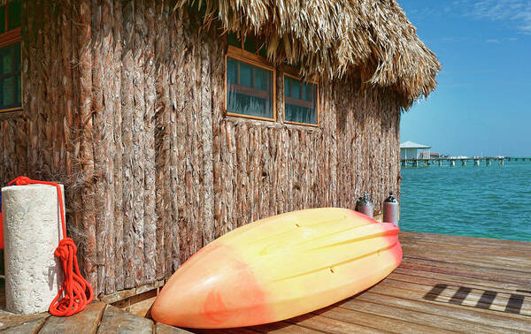 Belize Art Print featuring the photograph Grass hut on Ambergris Caye Belize by Waterdancer