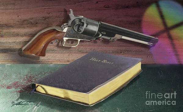 Guns Art Print featuring the digital art Gun and Bibles by Dale Turner