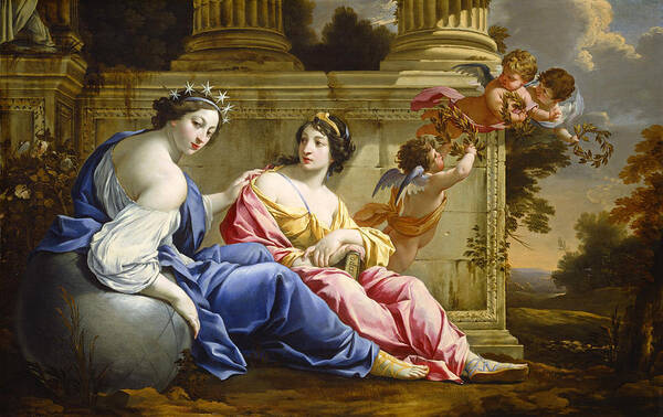 Simon Vouet Art Print featuring the painting The Muses Urania and Calliope #3 by Simon Vouet