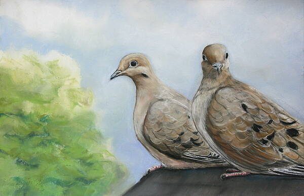 Mourning Dove Art Print featuring the painting House Sitters by Charlotte Yealey