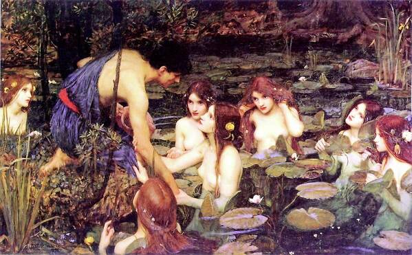 Hylas And The Nymphs Art Print featuring the painting Hylas and the Nymphs by John William Waterhouse