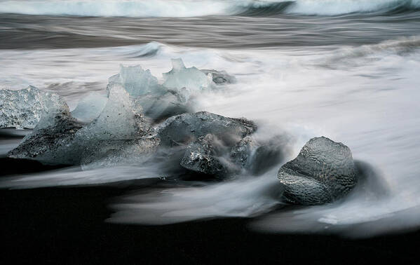 Icebergs Art Print featuring the photograph Icebergs in ice beach, Iceland by Michalakis Ppalis