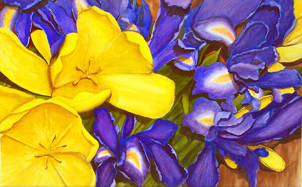 Watercolor Art Print featuring the painting Iris withTulip by Robert Thomaston