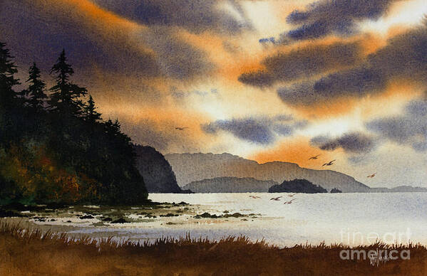Islands. Island Art Print featuring the painting Islands Autumn Sky by James Williamson