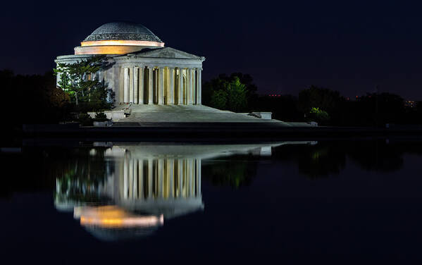 Memorial. Night Art Print featuring the photograph The Jefferson at Night by Ed Clark