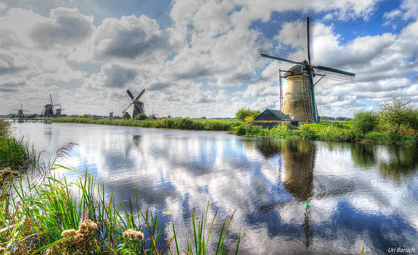Windmills Art Print featuring the photograph Kinderdijk by Uri Baruch
