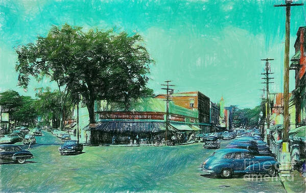 1950 Laconia Nh Done In Colored Pencil Art Print featuring the photograph Laconia N H Colored Pencil by Mim White