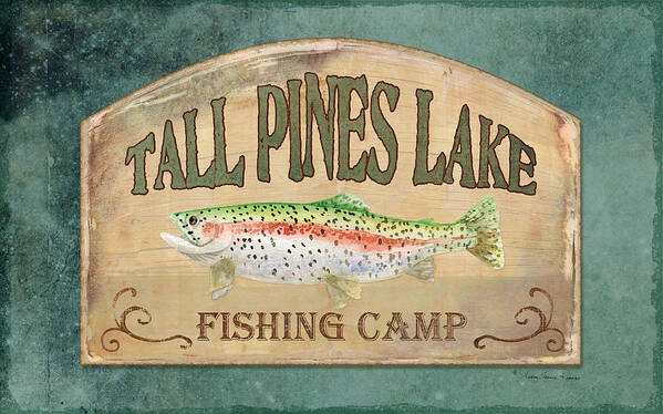 Rainbow Trout Art Print featuring the painting Lakeside Lodge - Fishing Camp by Audrey Jeanne Roberts