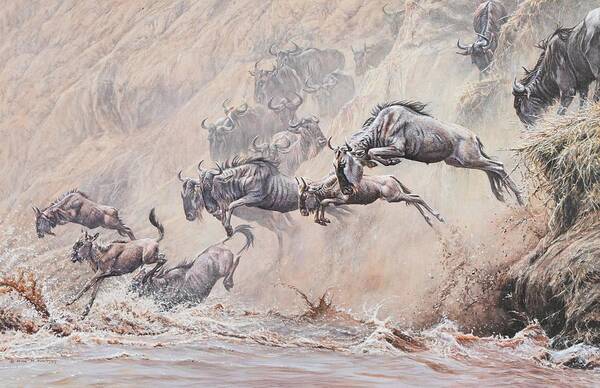 Wildlife Paintings Art Print featuring the painting Leap of Faith by Alan M Hunt