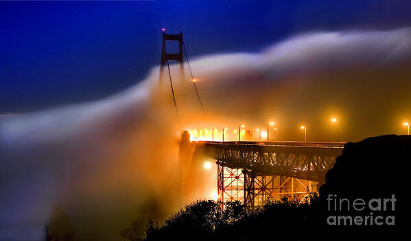 Golden Gate Bridge Art Print featuring the photograph Magical Golden Gate Bridge in the Moonlight by Wernher Krutein