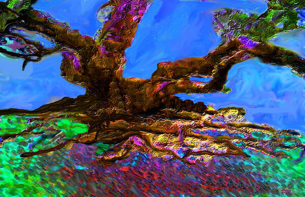 Landscape Modern Art Abstract Contemporary Vivid Colors Art Print featuring the digital art Majestic Tree by Phillip Mossbarger