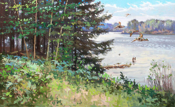 Plein Air Art Print featuring the painting Mill Pond Green Wings by Larry Seiler