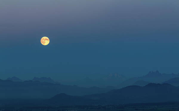 Moon Art Print featuring the photograph Moon Rising over the North Cascades by Michael Russell
