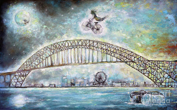 Moon Art Print featuring the painting Moon Shine Bridge by Manami Lingerfelt