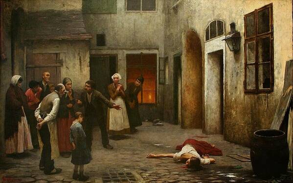 Jakub Schikaneder Art Print featuring the painting Murder In The House by MotionAge Designs