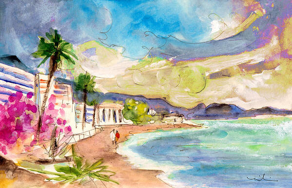 Travel Art Print featuring the painting Nerja Beach 03 by Miki De Goodaboom