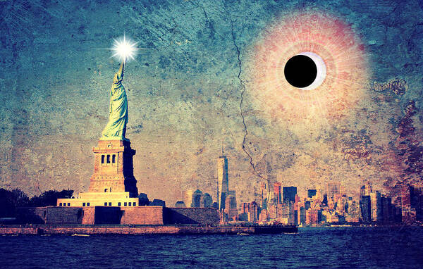 Solar Eclipse Art Print featuring the photograph New York City Solar Eclipse 2017 by Aurelio Zucco