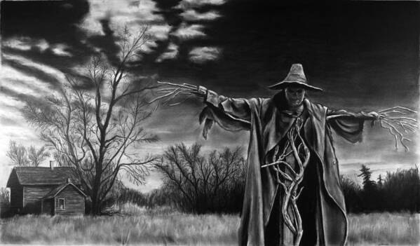 Scarecrow Art Print featuring the drawing Nightmare on the Farm by William Underwood