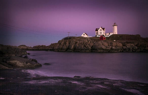 Nubble Art Print featuring the photograph Nubble Lighthouse at Dusk by Betty Denise