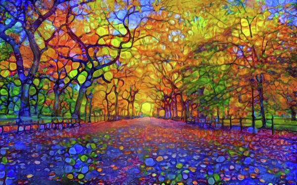 Park Art Print featuring the mixed media Park in Autumn by Lilia S