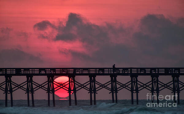 Sunrise Art Print featuring the photograph Pink Pier Sunrise by DJA Images